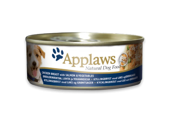 Natural canned chicken breast, salmon and vegetables for dogs 